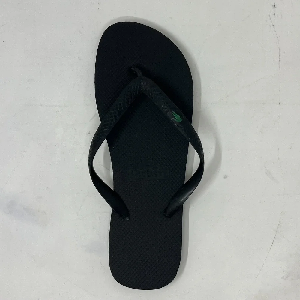 Lacoste‎ Flip Flop Beach Sandals Black with Logo Men's US Size 12 VTG NEW
